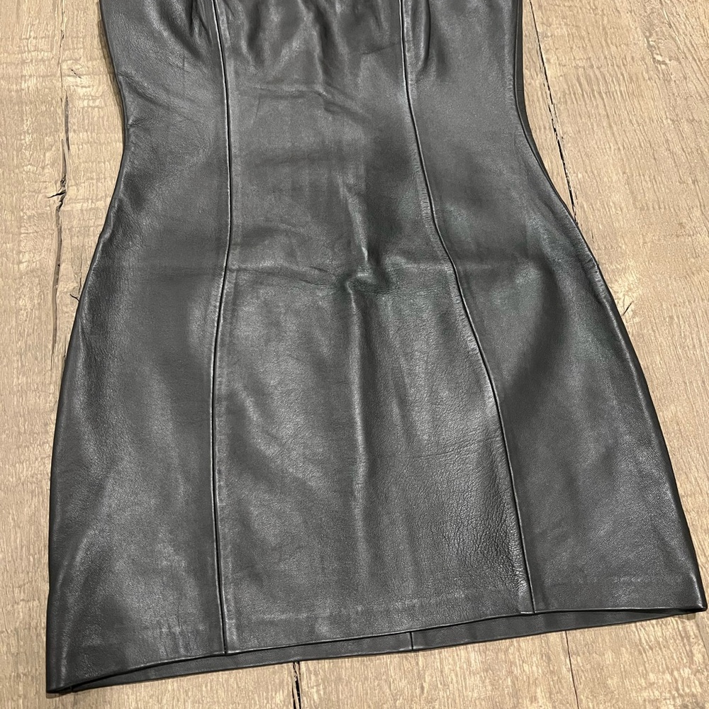 L'Academie Black Leather Black Strapless Dress